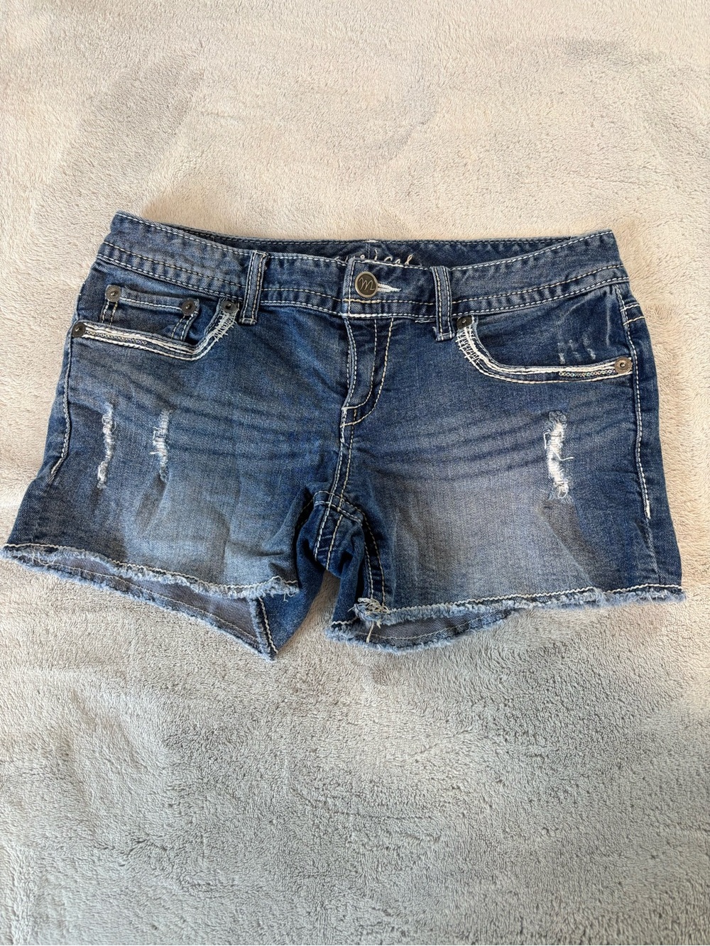 Maurices Dark Blue Distressed Denim Jean Shorts